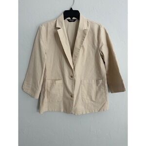 Allegra K Beige Blazer Jacket 3/4 Sleeve‎ Pockets Business Casual Small